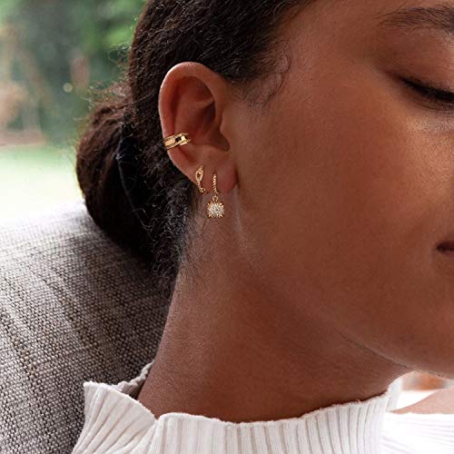 Women Gold Earrings Huggie Hoop Cubic Zirconia 14K Gold Plated Small Simple Hypoallergenic Everyday Jewelry - style: LInk
