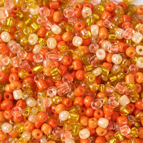 0.22lb 4mm Random Glass Seed Pony Beads 6/0 Mix Rondelle Crystal Seed Bead Kit for Crafts DIY Friendship Bracelets Embroidery Jewelry Making Supplies Bulk Orange - color: Random Orange