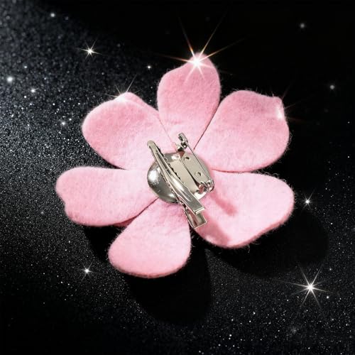 3.74 Inches Rhinestone Camellia Flower Brooch Pins & Hair Clips for Women Elegant Created Crystal Lapel Pin Brooches Wedding Party - color: Pink