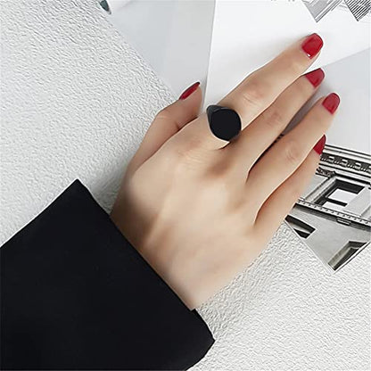 HIJONES Mens Stainless Steel Signet Ring Matte Brushed Square | Simple Statement ,Wedding Band,Polished Round - color: 14mm-Black