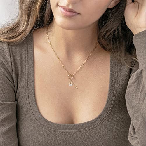 DoreenBeads 18K Gold Sun Moon Star Compass Pendant Necklace | Chunky Toggle Paperclip Chain Necklace with Heart Daisy Bee Charms for Women Girls 20 Inches - color: Padlock & Key