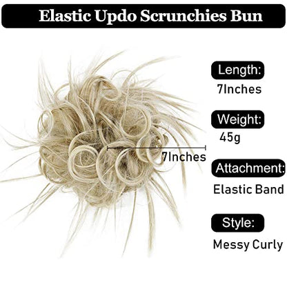 HMD Tousled Updo Messy Bun Hair Piece for Women Synthetic Hair Extension | Messy Bun Hair Piece with Elastic Scrunchie Synthetic Tousled Updos Ponytail Hairstyles for Daily Wear - color: Ash Blonde Mix Bleach Blonde(18t613#)