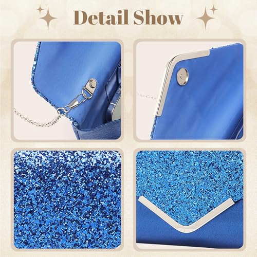 YYW 4 Pieces Women Evening Handbags Clutch Purse Bag with Rhinestone Crystal Jewelry Set for Wedding Party - color: Blue