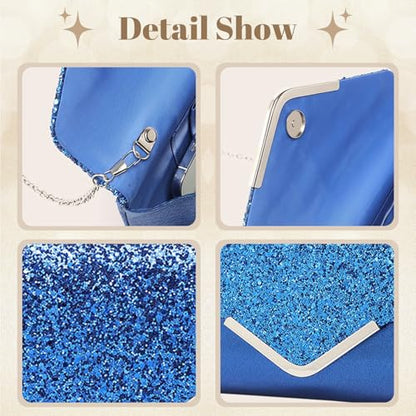 YYW 4 Pieces Women Evening Handbags Clutch Purse Bag with Rhinestone Crystal Jewelry Set for Wedding Party - color: Blue