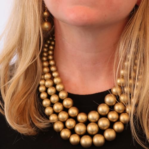 Rosemarie & Jubalee Women's 3 Colorful Multi Strands Simulated Pearl Necklace And Earrings Jewelry Gift Set, 18"+3" Extender - color: Matte Gold - Double Ball Earring