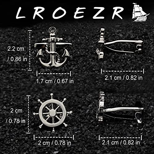 Cufflinks for Men Ship Wheel and Nautical Anchor Stainless Steel Shirt Accessories Unique Wedding Business Cuff Links for Mens Jewelry with Gift Box, 2 Pairs