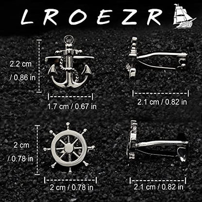 Cufflinks for Men Ship Wheel and Nautical Anchor Stainless Steel Shirt Accessories Unique Wedding Business Cuff Links for Mens Jewelry with Gift Box, 2 Pairs