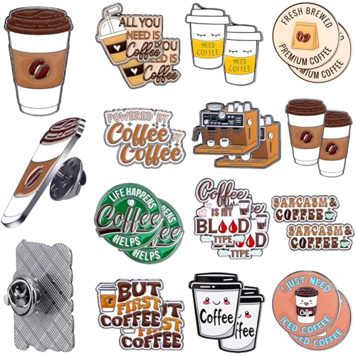 Liliaafar 24 Pcs Coffee Pins Cute Label Brooch Enamel Pins for Barista and Coffee Lovers Gifts Clothing Decorate