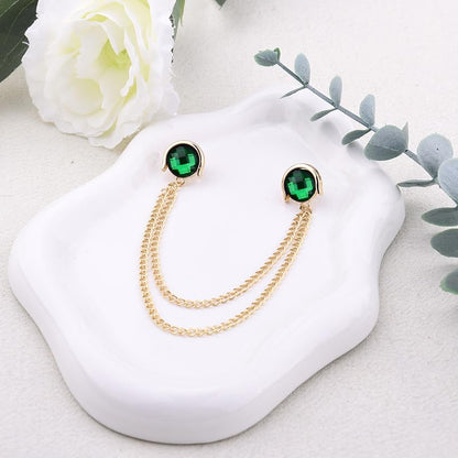 Crystal Rhinestone Brooch Mens Lapel Pins for Shirt Collar Suit Tassel Collar Chains for Shirts Badge Suit Accessories Men Brooch - color: Green