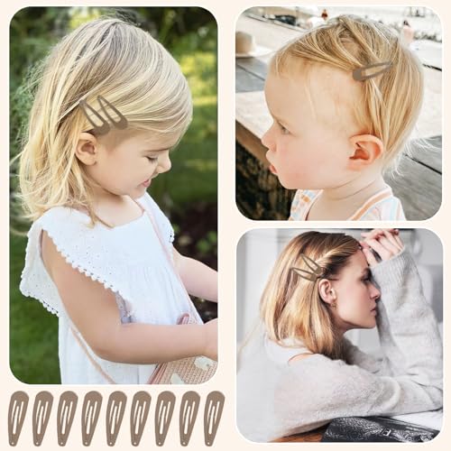 80Pcs Light Brown 2Inches Craft Snap Hair Clips DIY Non-slip Hair Barrettes | 5cm DIY Naked water drop snap hair clips for Women Baby Girls Toddlers Kids Hair Accessories Bulk - color: Light Brown