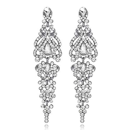 Flower Teardrop Bridal Wedding Dangle CZ Earrings in Silver/Gold Tone for Women Girl Bride Gift … - color: E-Clear