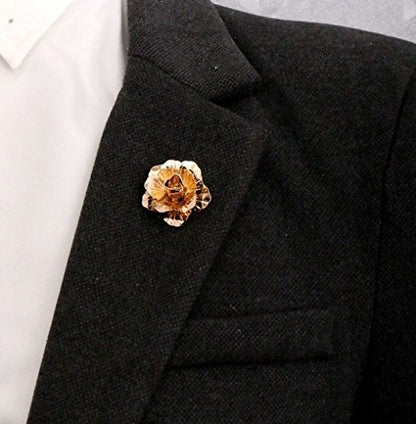 3pcs Men's Brooch Pins Rose Flower Lapel Stick Brooch Pins for Sui - color: Black/Gold/Sliver