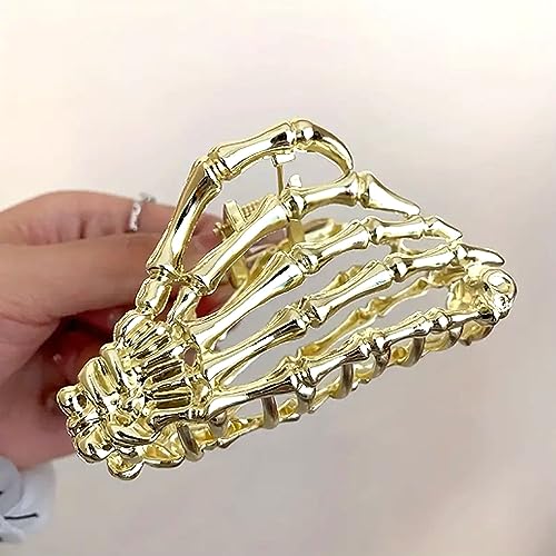 Metal Skull Hand Hair Clip, 1pcs Gold Hair Clip with Skull Design for Thin Hair, Punk Style Hair Accessory, Non-Slip Grip for Daily and Halloween Hairstyle - color: Gold