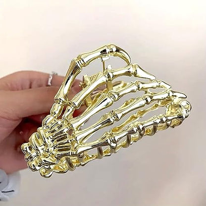 Metal Skull Hand Hair Clip, 1pcs Gold Hair Clip with Skull Design for Thin Hair, Punk Style Hair Accessory, Non-Slip Grip for Daily and Halloween Hairstyle - color: Gold