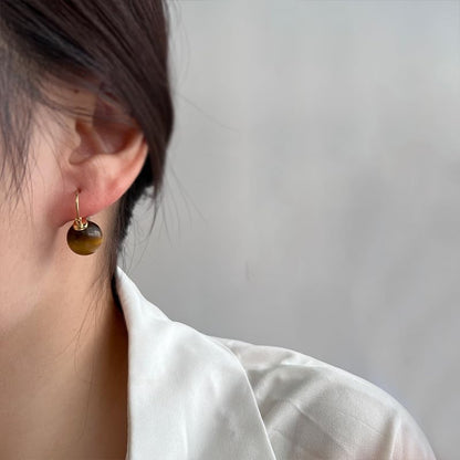 HUGE TOMATO Elegant 925 Sterling Silver Pearl Drop Earrings for Women, 14K Gold Plated Dangle Stud Earrings, Hypoallergenic Large Pearl Hoop Earring dangling 12mm - color: Tiger Eye