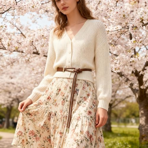 Women's Knotted Thin Waist Belt PU Leather Skinny Belts for Dresses Pants - color: Brown