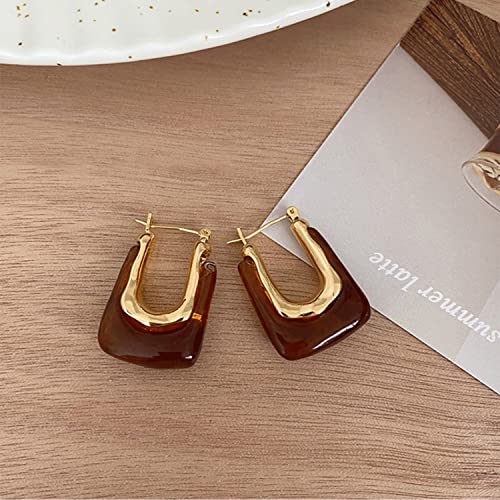 Chunky Clear Retro U Shaped Hoop Minimalist Square Resin Huggie Earrings for Women - color: Red
