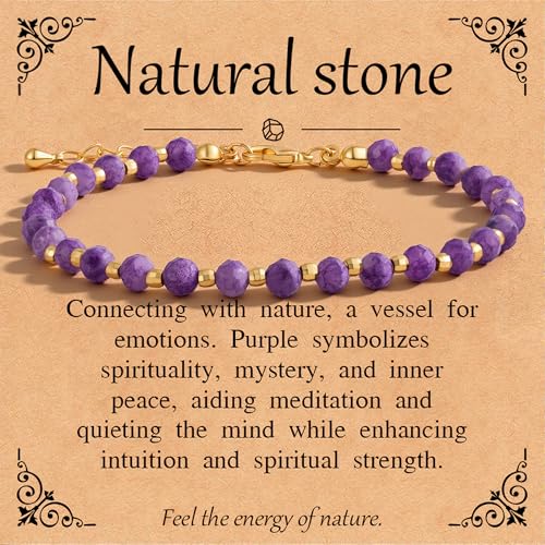Inspirational Gifts Healing Natural Stone Bracelets for Women Anxiety Stress Relief Bracelet Handmade Jewelry for Friends Sister, Christmas Stocking Stuffers Thanksgiving Basket - color: Purple-Mystery