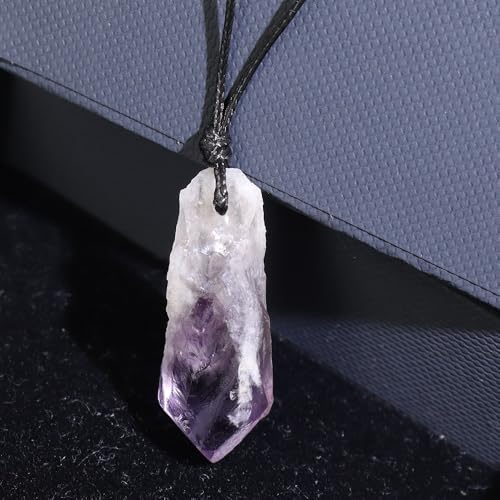 Natural Raw Crystal Necklace for Women Irregular Stone Necklaces Spiritual Gemstone Pendant with Adjustable Rope - color: D-Amethyst 1