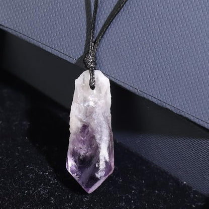 Natural Raw Crystal Necklace for Women Irregular Stone Necklaces Spiritual Gemstone Pendant with Adjustable Rope - color: D-Amethyst 1