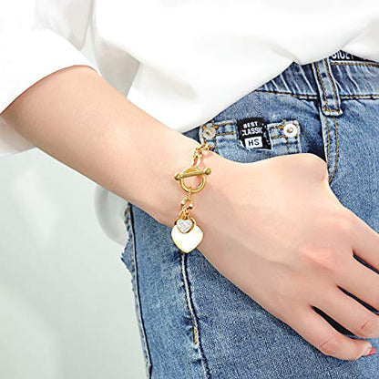 kelistom 316L Stainless Steel Love Heart Charm Bracelet for Women Romantic Gift Silver/Rose/18k Gold Plated OT Clasp Bracelets - color: silver-1