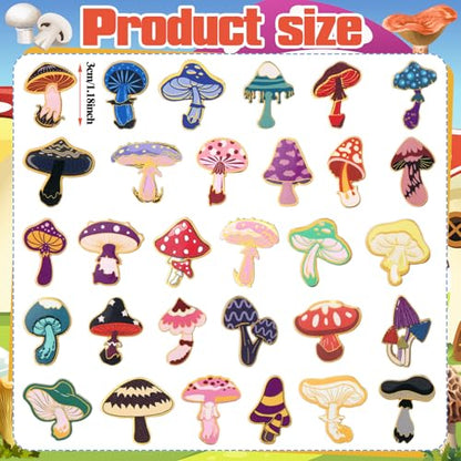 30/60 Pcs Cute Enamel Pins Bulk Plant Flower Animal Halloween Gothic Fall Pumpkin Cartoon Lapel Pin Brooches Jewelry Gift for Backpack Clothes Hats Accessories - style: Mushroom