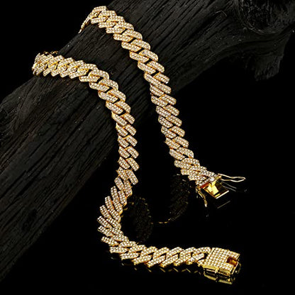 JUNVirtuous 2 Pieces Cuban Link Chain Mens Iced Out Miami Cuban Necklace and Bracelet Silver Bling Diamond Hip Hop Jewelry for Men and Women… - color: Gold, style: 8" Bracelet and 16" Necklace