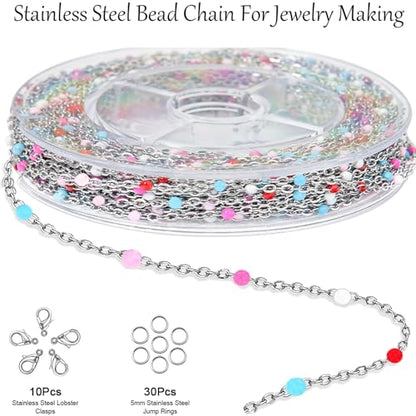 Stainless Steel Enamel Chain for Jewelry Making, Oil Drip Rainbow Jewelry Chains for DIY Necklace Bracelet Craft Jewelry Making Supplies with Stainless Steel Jump Rings Lobster Clasps Connectors - color: Mixed Style Silver