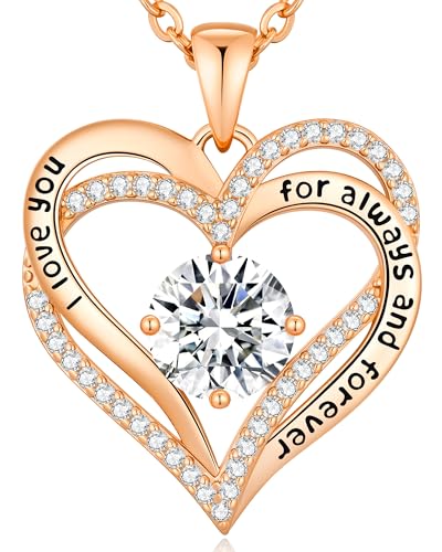 CDE Engraved Forever Love Heart Birthstone Necklace Jewelry Gifts for Women | Hypoallergenic,Nickel-Free & Lead-Free,3 x 3 mm 5A CZ Heart Pendant,Anniversary Christmas Birthday Gift for Girlfriend Wife - color: 04-Apr, style: Rose Gold Plated