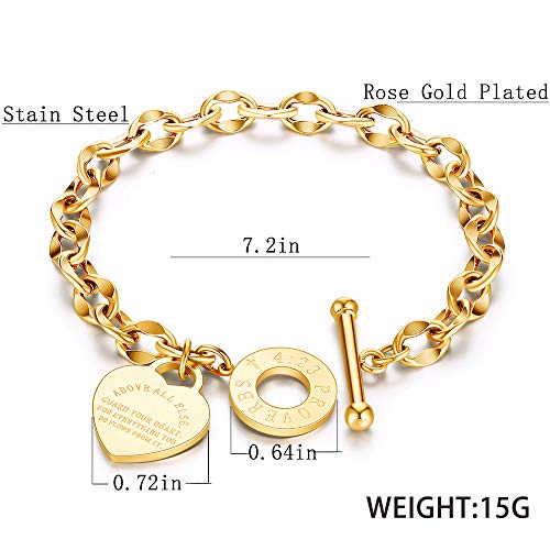 kelistom 316L Stainless Steel Love Heart Charm Bracelet for Women Romantic Gift Silver/Rose/18k Gold Plated OT Clasp Bracelets - color: 18k gold
