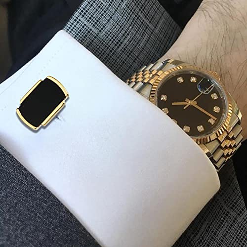 HAWSON Cufflinks and Studs for Men-Mens Fashion Cufflinks and Tuxedo Shirt Studs Set for Regular Weeding Business Accessories - color: Gold + black stone set