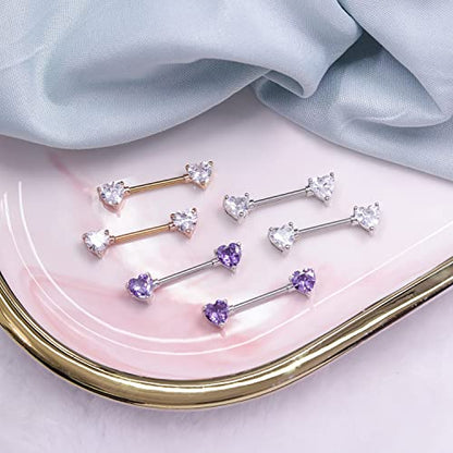 HQLA 14G Dainty CZ Love Heart Nipple Rings Tongue Ring Surgical Steel Nipple rings Piercing Women Barbells 2Pcs 25/8"(16mm) - style: Silver - Style A