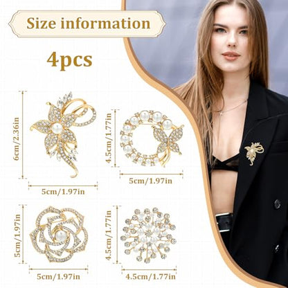 4pcs Brooches and Pins for Women, Flower Brooch, Crystal Pearl Brooch, for Women Fashion Accessories - style: Classic