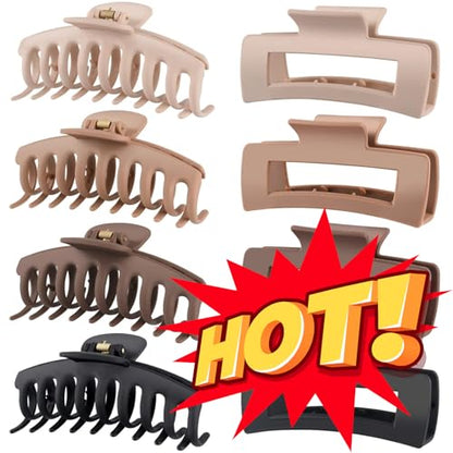 LuSeren Hair Clips for Women 4.3 Inch Large Hair Claw Clips for Women Thin Thick Curly Hair, Big Matte Banana Clips,Strong Hold jaw clips,Neutral Colors - color: Neutral