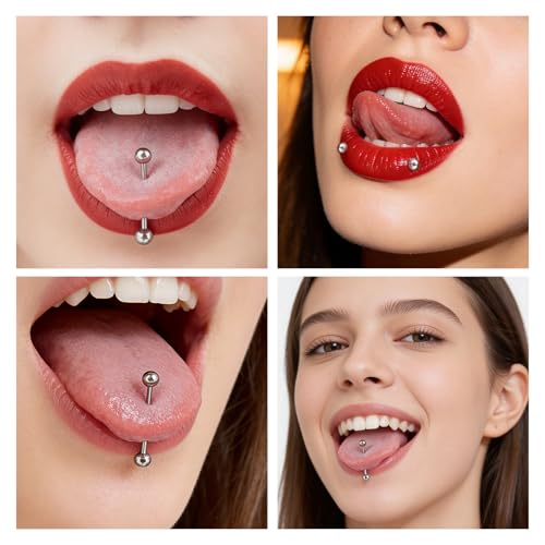 Hecila 10PCS Metal Tongue Rings Nipple Piercing Jewelry Externally Threaded Stainless Steel Straight Barbells Piercing Short Long Bar Silver Bridge Piercings for Women Men 12mm 14mm 16mm 18mm 20mm