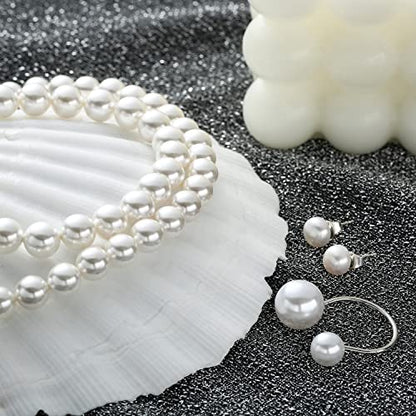 Pearl Jewelry Set for Women, Complete Set Includes Necklace, Bracelet, Earrings - Fashion Pearl Jewelry with Box for Wife, Mom, Sister, Bride, Bridesmaid - style: Complete Pearl Jewelry_4 Set
