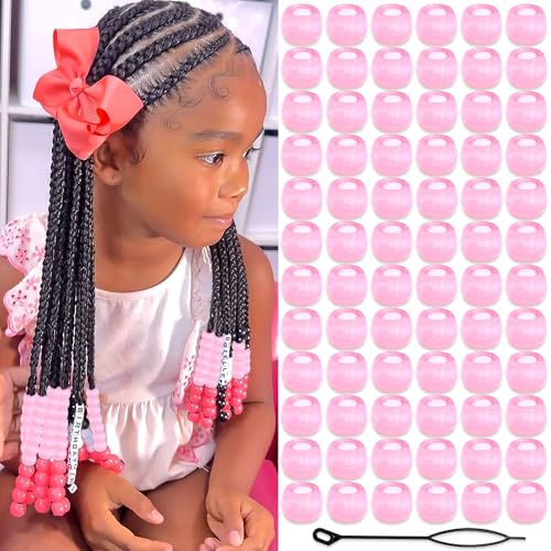 NAISKA 90Pcs Pink Hair Beads for Kids Girls Small Beads for Hair Cute Dreadlock Beads Acrylic Hair Beads for Braids Tiny Pony Beaded Hair Clips Toddler Loc Beads Jewelry - color: Pink