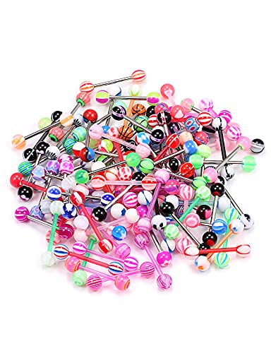100pcs 14g Tongue Rings Nipple Rings for Women Men Surgical Stainless Steel Tongue/Nipple Piercing Jewelry Plastic Metal Tongue Ring 16MM Acrylic Straight Barbells Body Piercing Jewelry - color: B-100PCS Plastic/Mttal Tongue/Nipple Rings 16mm
