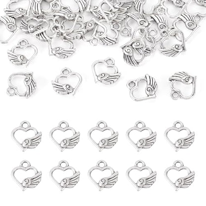 Elecrelive Crystal Heart Charms Rhinestone Heart Pendants Valentine Charms for Necklace Bracelet Earring Wedding Jewelry - color: Antique Silver-13mm