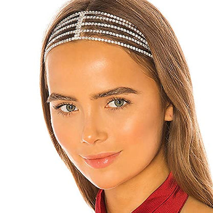 Jeairts Rhinestone Head Chain Forehead Bridal Headband Elastic Crystal Hair Band Halloween Prom Hair Jewelry for Women - color: 1-Silver