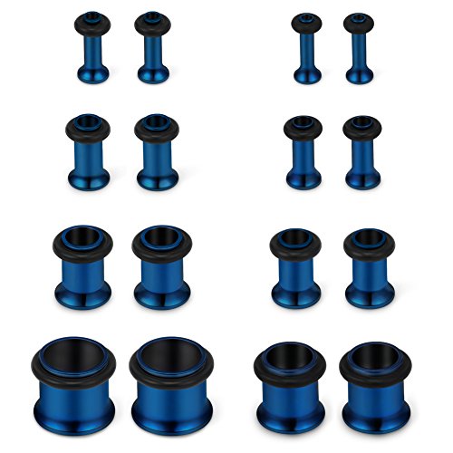 SCERRING 16PCS Ear Tunnels Stretching Kit Stainless Steel Gauge Plugs Set Single Flared Expanders 12G-00G (2mm-10mm) - color: 8Pairs - Blue