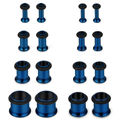 SCERRING 16PCS Ear Tunnels Stretching Kit Stainless Steel Gauge Plugs Set Single Flared Expanders 12G-00G (2mm-10mm) - color: 8Pairs - Blue
