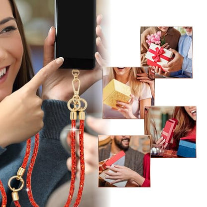 Phone Lanyard Crystal Phone Strap Crossbody, Red | Crystal Phone Strap Crossbody Rhinestone Anti Theft Layered Strap Crossbody Cell Phone Neck for Women - color: Red