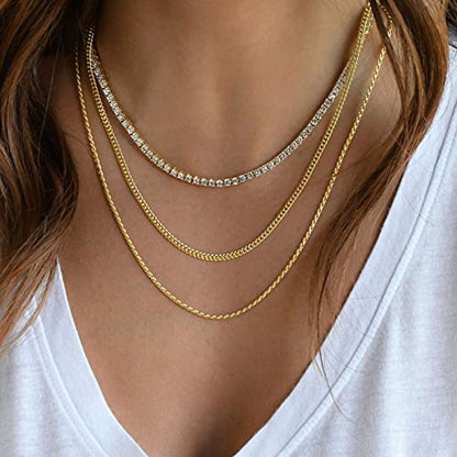 HERIER Tennis Necklace for Women 14K Gold Plated or Silver Rhinestone Choker Necklaces Dainty Zirconia Cut Faux Diamond chain 3mm - color: Silver-tennis