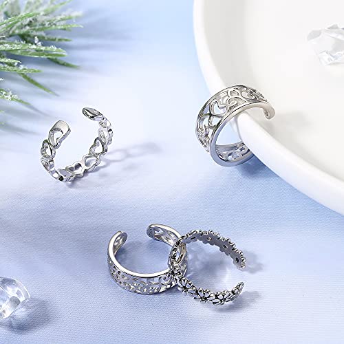 MILACOLATO Toe Rings for Women 925 Sterling Silver Adjustable Toe Ring | Adjustable Open Band Toe Rings, Hypoallergenic Ring for Sensitive Skin, Non Tarnished Waterproof Summer Beach Foot Jewelry - color: Flower A