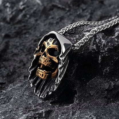 Skull Necklace for Men Stainless Steel Gothic Punk Emo Biker Necklace Jewelry for Men 60cm - style: Two-tone Death Skull