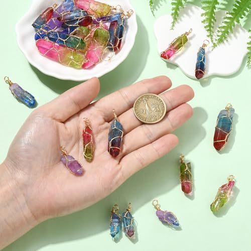DanLingJewelry 30pcs Natural Bullet Quartz Stones Pendants Wire Wrapped Chakra Reiki Healing Crystal Charms for Jewelry Crafting DIY - color: Quartz Stones-30pcs-Random Colors
