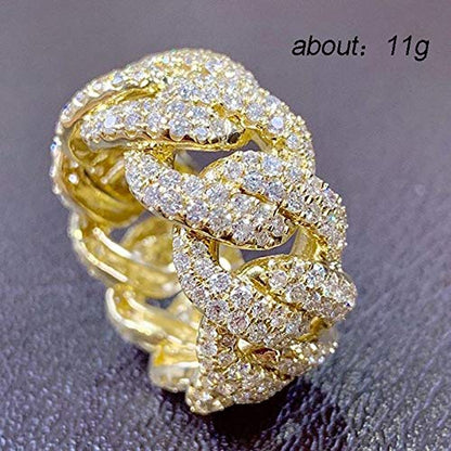 Personalized Fashion Cuban Link Chain Ring 18K Gold Plated Bling CZ Simulated Diamond Hip Hop Ring for Men Women 13 - size: US Code 13
