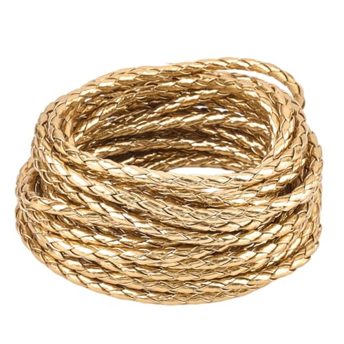 GORGECRAFT 5.5 Yard Metallic Round Braided Bolo Leather Cord Gold Leatherette Strip Braiding Antique Strap 5mm PU Leather Cord for DIY Crafts Bracelet Choker Necklace Anklets Keychain Jewelry Making - color: Gold, size: 5.47 yard x 0.2 inch