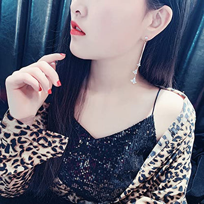 Temperament Crystal Butterfly Drop Dangle Earrings for Women Long Tassel Butterfly Stud Earrings - color: Silver